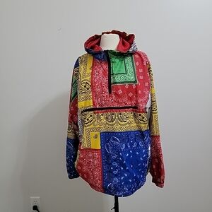 Bleecker And Mercer Men’s 1/4 Zip Bandana Pullover Windbreaker Hooded Pockets S